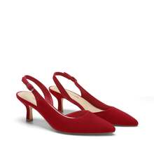 Women's Kitten Heels Slingback Pumps Closed Pointed Toe Low  Stiletto Heels Party Wedding Sexy Casual Dress Shoes - 紅色 - 查看 7