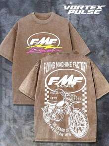2026 Summer TopsDistressed And Washed Men's Short-Sleeved T-Shirt Double-Sided Print Fmf Racing Motorcycle 50 Years American Mfg Vintage Logo Graphic Tee S To 3Xl Vintage Casual Loose Fit Comfortable And Versatile MenswearLoose And Comfortableshirt - 黑色 - 查看 8