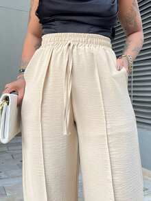 Duna Wide Leg Women's Pantaloons With Elastic Waist And Pocket - 米色 - 查看 7