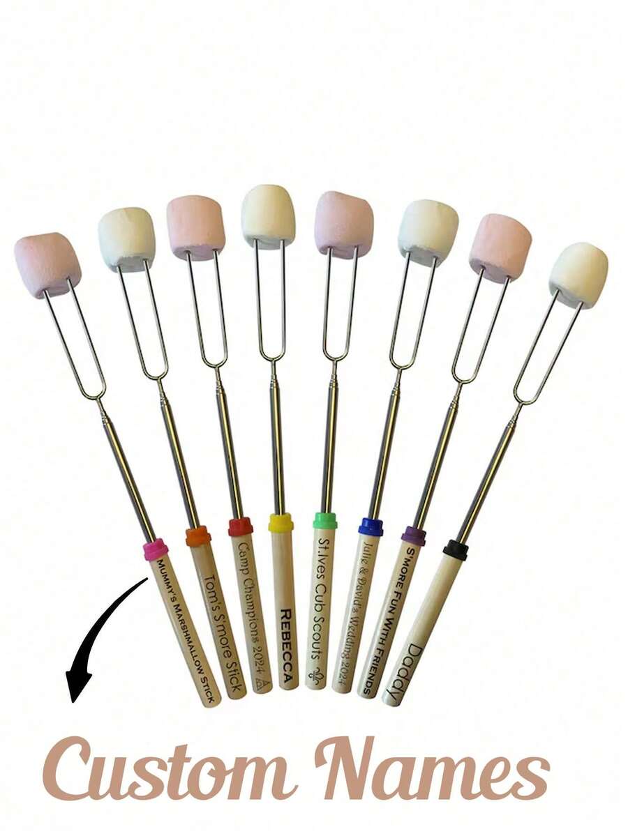 S'mores Sticks For Roasting Marshmallows And Hot Dogs Over The Campfire. BBQ. Cooking Utensil. Personalized Skewer Gift. Camping, Marshmallow Roasting Sticks, S'more Stick, Roasting Stick, Personalized Gift, Expanding Or Expandable Roasting Stick, Hot Dog Stick, Camping, Custom Engraved S'mores Roasting Stick Set - Multicolor - View 1