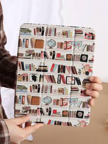 艺术书架插画手绘平板电脑保护套，适用于 10 代/11 代/10.2 英寸/10.5 英寸/Air4/Air5/10.9 英寸/Pro11/Air 11 英寸 (M2)-2024/Pro 11 英寸 (M4)-2024/Air 11 英寸 (M3) 2025/(A16) 11 英寸第 11 代 2025/Mini6/Mini7/Air1/Air2/9.7/Tab A8 10.5 英寸 2022，简约/创意/独特设计，内置笔槽，三折支架，磁吸式睡眠/唤醒功能。 - 彩色 - 查看 1