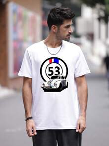 Versatile Casual Loose Fit Short Sleeve T-Shirt With Fun Racing Design Print, For Vacation, Work And Everyday Wear - White - View 2