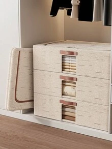 1 pieza Caja de almacenamiento de tela con ruedas, cesta de almacenamiento de ropa plegable y portátil, ruedas extraíbles, asas dobles, soporte de marco de acero para armario, habitación, dormitorio, ropa de cama, almacenamiento, regalo y decoración del Día de San Valentín - Beis - Ver 6