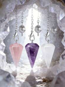 1/3/6/10 piezas Cuarzo natural para sanación espiritual, para radiestesia de agua, adivinación espiritual, collar de joyería con colgante de cristal de cuarzo en forma de cono - Multicolor - Ver 12