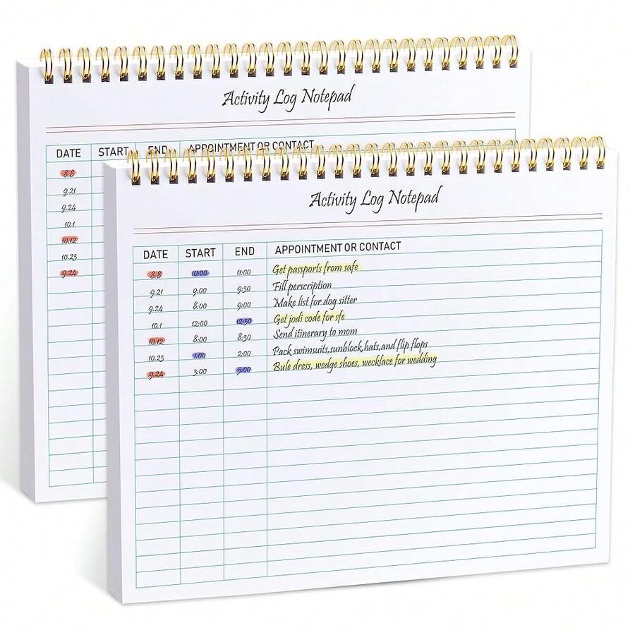 Activity Log Notepad, Spiral Activity Log Book For Business Work With Checklist, Organized Time Spending, Appointment Or Contact. 8.5 X 11 Inch,Thick Paper, Hard BacFKing(2 Pieces) - ActivityLog - View 1