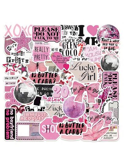 50pcs Pink Y2K Style Stickers, Y2K Aesthetic Stickers, Y2K Gifts, Retro Stickers, 90s Stickers, Waterproof Vinyl Stickers For Envelopes, Water Bottles, Computers, Laptops, Phones, Luggage, Notebooks, Fridges And More