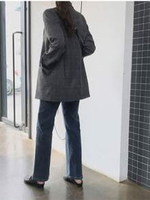 Popular Item: Glen Check Tailored Jacket / Suit Jacket Loose Blouson - Xám - Xem 7