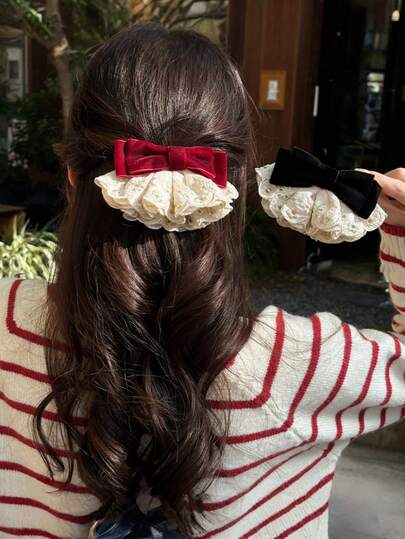 1个温柔少女马尾发夹，甜美公主风发夹，小众蕾丝边设计发夹