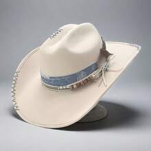 1 Handmade Unisex Autumn/Winter Western Style Cowboy Felt Hat - Beige - View 1
