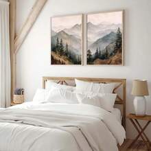 Bộ 1/2 tranh không khung phong cảnh núi rừng Sunet, thiên nhiên Bắc Âu, tranh canvas phong cảnh mộc mạc Cottagecore, tranh trang trí nhà nông thôn tối giản, phù hợp cho căn hộ, phòng khách, phòng ngủ, trang trí nhà hiện đại. - A - Xem 4