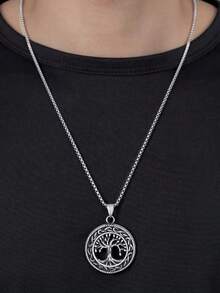 男女通用时尚合金凯尔特生命之树世界树吊坠项链 - 銀色 - 查看 3
