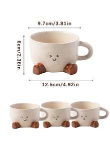 DearDali 1个可爱脚印笑脸陶瓷咖啡杯,卡通设计,适合居家、办公、盛装拿铁、摩卡、热巧克力、咖啡、茶、牛奶,也适合聚会、派对等场合,是有趣的生日/节日礼物。 - 彩色 - 查看 3