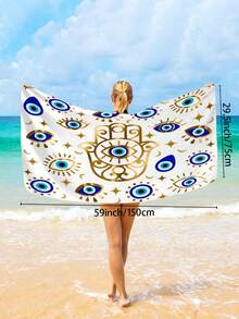 1pc Fatima Hand Pattern Beach Towel, Evil Eye Geometric Print Super Soft Quick Dry Large Beach Towel/Bath Towel, Sacred Geometry Design Beach Towel For Beach, Bathroom, Swimming, Fitness, Yoga, Camping, Soft & Comfortable Microfiber Towel, Lightweight & Portable, Wind & Sun Protection, Summer Travel Anti-Sand, Beach Resort Essential Gift Shawl Beach Towel (Single-Sided Print, Multiple Colors Available) - Eye Wrinkles B - View 13