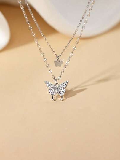Silvery Delicate Butterfly Pendant Necklace - Hypoallergenic, Exquisite Bling Bling Design, Elegant Style, Perfect Female Gift For Any Occasion, Dainty And Sophisticated Accessory For Women