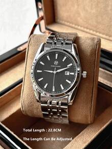 Pablo Raez 1pc Large Men's Watch High Quality AAA Popular Original Charming Classic Stainless Steel Men's Watch Silver Jewelry Top New Luxury Solid Steel Heavy Bracelet Chain 50M Waterproof Real Nail Scale With Calendar Display Clock Men's Fashion Quartz Watch Arabic Numerals Black High-End Business Watch Teacher Gift Time Father Or Male Friend Birthday Graduation Wedding Gift - Silver - View 5
