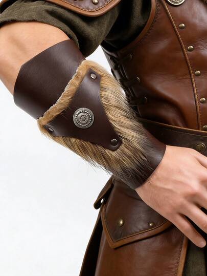 1 pieza Brazalete de cuero sintético medieval con remaches y puño de piel sintética, adecuado para accesorios de disfraz de mercado vikingo del Renacimiento, LARP, Halloween/Carnaval