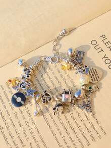 Music Festival Charm Bracelet, Music Festival Concert Friendship Bracelet, Music Note Guitar Star Bracelet, English Slogan Music Lover Bracelet, Rock Band Bracelet - Silver - View 9