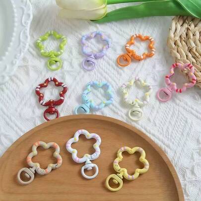 2 piezas Llavero con forma de flor de colores mixtos con cierre de resorte, accesorio colgante DIY para bolso