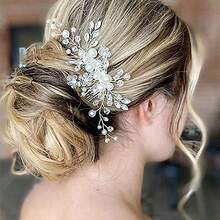 优雅水晶花朵新娘发梳，银色点缀，婚礼发梳，新娘发梳，婚礼专用发梳，新娘发饰，发饰和头饰，侧梳，学生用品，发饰，头饰，伴娘 - 彩色 - 查看 1