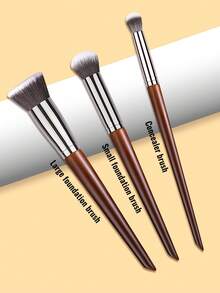 SEPROFE 3pcs Makeup Brush Set, Includes Flat Foundation Brush, Round Concealer Brush, Small Detail Concealer Brush, Ultra-Fine Fiber Provides Seamless, Natural-Looking Coverage For Face And Eye Makeup - Redwood - View 6