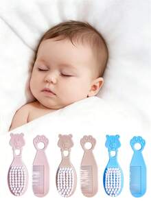 2pcs Baby Hair Brush Set, Newborn Infant Head Care Brush & Massage Brush Set - Multicolor - View 1