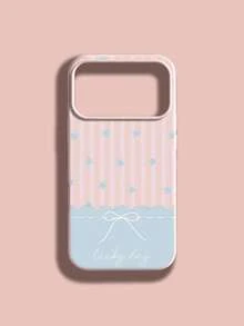 1pc Fashionable Striped Star Patchwork Bow Design Liquid Silicone Shockproof Soft Phone Case, Compatible With Apple 11/12/13/14/14Plus/15/15Plus/16/16Plus/7/8Plus/17/17Pro - Multicolor - View 2