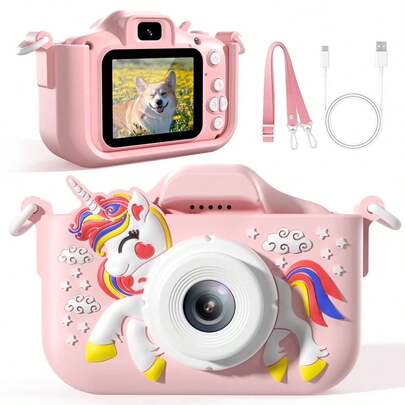 KIISDA Fotocamera per bambini con doppia fotocamera, risoluzione 48MP, video HD 1080p, zoom 8x, supporta la fotografia time-lapse, con giochi educativi incorporati e altre funzionalità. Il regalo perfetto per le vacanze o il compleanno di bambini e bambine.