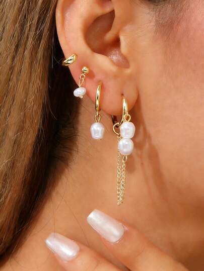 8pcs/Set New Baroque Irregular Pearl Earrings Set, Fashionable Niche Elegant Earring Studs Set, Exquisite Pearl Jewelry Gift Set