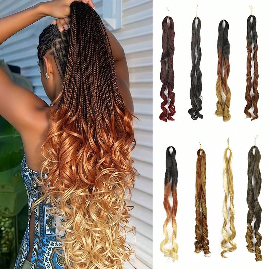 2件装 26英寸蓬松波浪形弹力钩编假发接发，预拉伸 150克/包 Yaki 卷曲编织假发，女士适用（2件/包） - 彩色 - 查看 1