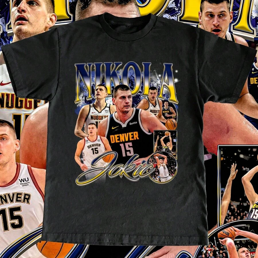 Nikola Jokic Shirt - The Joker High Quality T Shirt Custom Vintage Design Player Basketball Fan Gift Denver - 黑色 - 查看 1