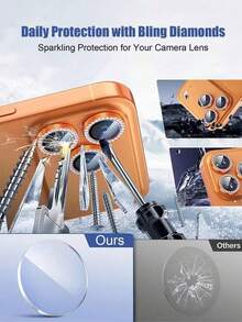 3片装橙色钻石镜头膜，镜头保护环/盒，钢化玻璃[防刮]，金属单环摄像头屏幕镜头保护盖，适用于 17/17 Pro/17 Pro Max全系列 - 橘色 - 查看 4