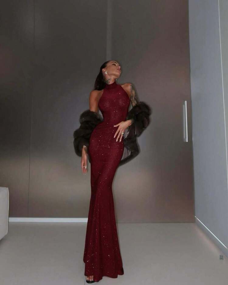 halter neck dress red carpet Erin | RED Halter-Neck Maxi Dress With Cut-Out Detail