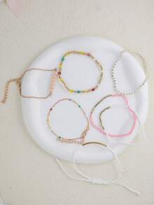 Set Gelang Elastis Multilayer Manik-Manik Warna-warni Buatan Tangan Gaya Bohemian 7pcs/Set, Aksesoris Perhiasan Pesta Liburan Wanita - MultiWarna - View 3