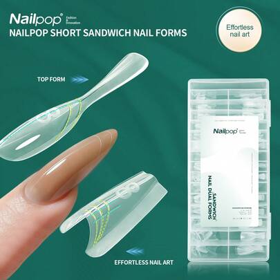240pcs/Box Short Oval Sandwich Nail Forms 15 Sizes Top/Bottom Nail Extension Molds For Builder Gel Acrylic Tools French Nails