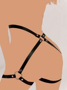 1件装女士黑色仿皮吊袜带，朋克风束腰配饰，私密派对腰带 - 黑色 - 查看 4