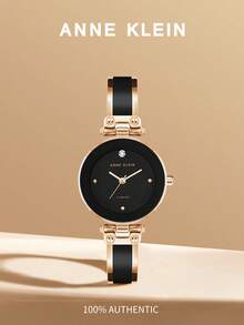 Anne Klein Damarmbandsur Snygga minimalistiska analoga rostfria kvartsur vattentäta klockor för kvinnor - Svart och roséguld - Visa 1