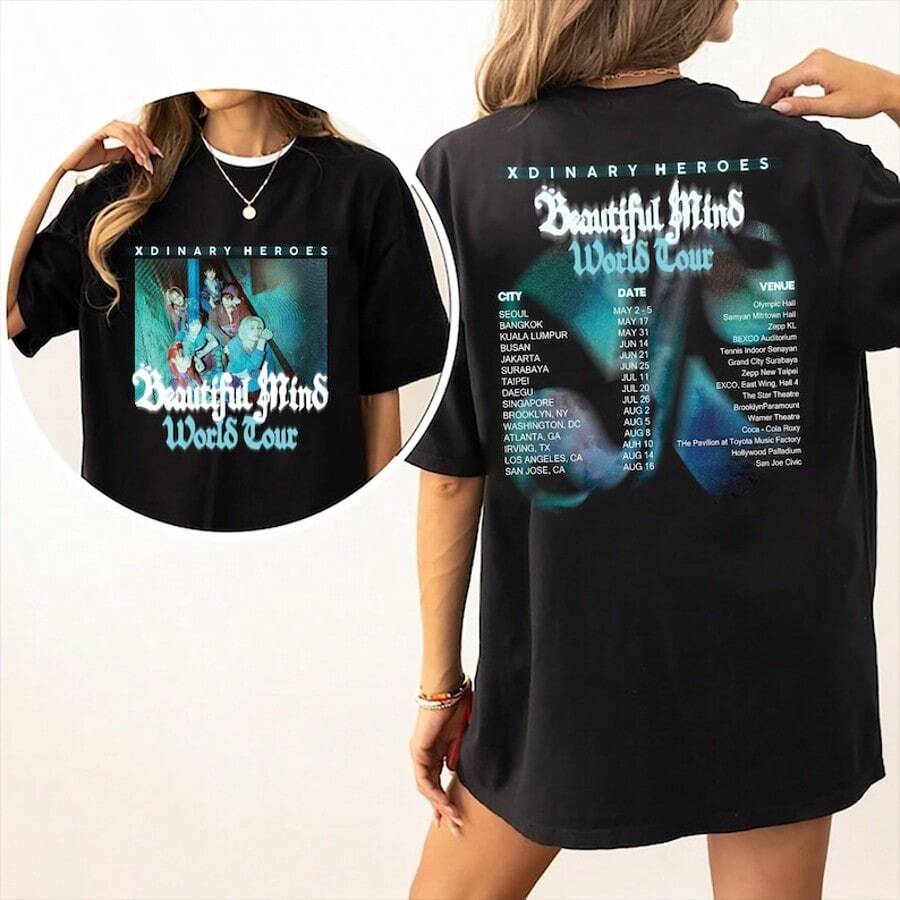 Xdinary World Tour Heroes Beautiful Mind Shirt, Xdinary Heroes Shirt, Xdinary Heroes Tour Shirt - 黑色 - 查看 1