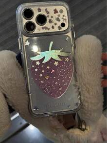 防震草莓时尚手机壳，透明闪光草莓手机壳，兼容 17 Pro Max、17、16 Pro、15 Pro、15、14、13 Pro，高端防摔，女性化设计，春季礼物，周年纪念派对 - 無色 - 查看 5