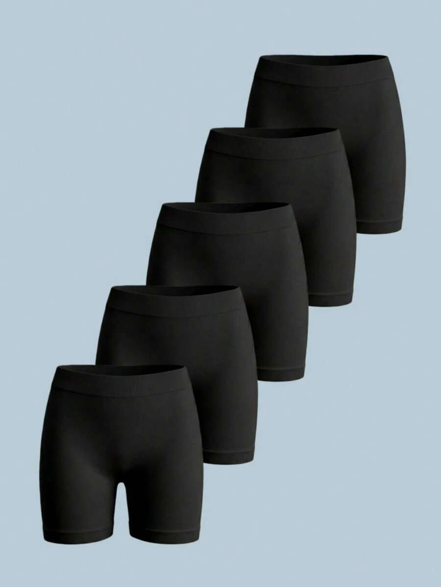 Paquete de 5 calzoncillos básicos de unicolor para niños, con tela de punto cómoda y transpirable, adecuados para uso diario, deportes escolares, fútbol, baloncesto - Negro - Ver 1