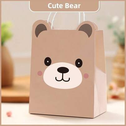 12pcs Bear Shaped Paper Gift Bags, Minimalist Elegant Design With Handles, Compact & Portable, Suitable For Birthday Parties, Corporate Gifts And Daily Presents, Convenient For Decorating Various Gifts.