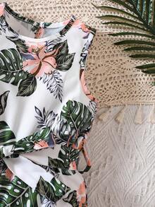 女童热带花卉印花无袖连体裤，收腰阔腿度假风长款连体裤，春夏款 - 彩色 - 查看 7