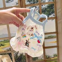 1pc LANGXINGCS Pet Clothes, Bear Print Dog/Cat Vest, Bow Decor Lace Design, Polyester Soft Breathable Cool Cute Dog/Cat Vest, Suitable For Small/Medium Pets - Multicolor - View 10
