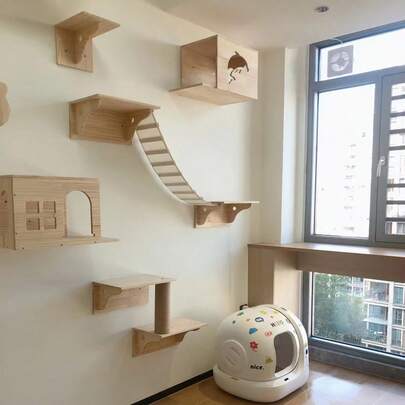 1 件木制猫墙架、猫梯、猫墙楼梯、猫吊床栖木、猫墙家具，最大承重 12 公斤（26 磅）