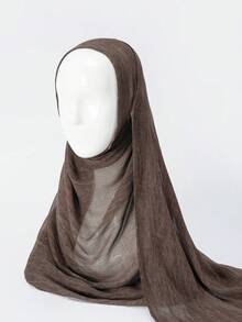 1pc Distressed Solid Color Lightweight Casual Long Scarf/Hijab, Suitable For Daily Use For Dress - Coffee Brown - View 3