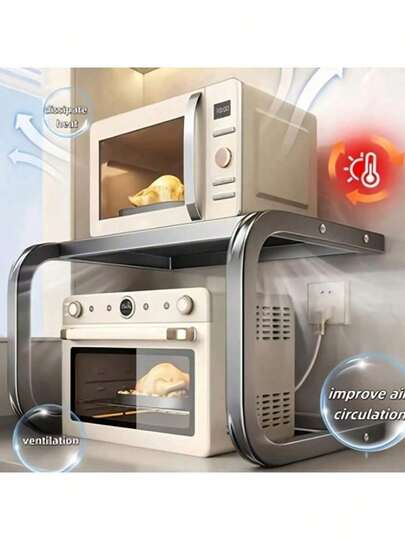 1pc Stainless Steel Storage Rack For Kitchen - Microwave, Countertop Organizer For Rice Cooker And Oven, Open Top Design, Carbon Steel, Kitchen Accessories, Baskets, Bins & Containers For Home Organization