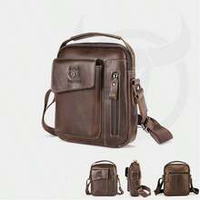 Leather Shoulder Bag/Crossbody Travel Bag For Men And Women, Small Messenger Bag, Cell Phone Pocket, Shoulder Holster, Passport Holder - 咖啡 - 查看 1