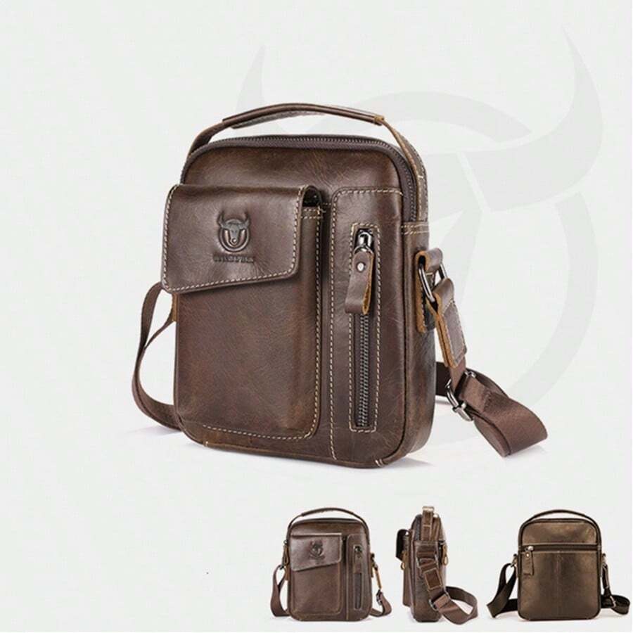 Leather Shoulder Bag/Crossbody Travel Bag For Men And Women, Small Messenger Bag, Cell Phone Pocket, Shoulder Holster, Passport Holder - 咖啡 - 查看 1