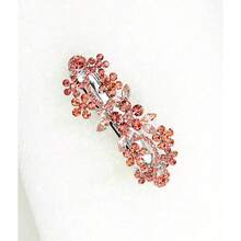 Coral Rhinestone Crystal Floral Hair Barrette Clip - Coral - View 5