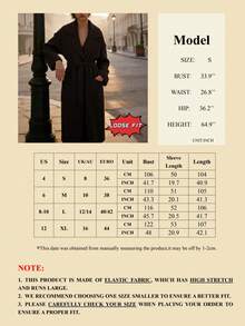 Women's Elegant Minimalist Knitted Cardigan, Mid-Length Loose Casual Open Front Sweater With Belt, Fashion Knit Long Cardigan Coat, Stylish Commuter Chic Streetwear - Black - View 5