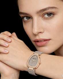 Anne Klein Women's Black Ceramic Bracelet Watch Slim Analog Quartz Watch for Women with Crystal Oval Glossy Black Dial,Ladies' Elegant Wrist Watch with Adjustable Bracelet - 玫瑰金 - 查看 3